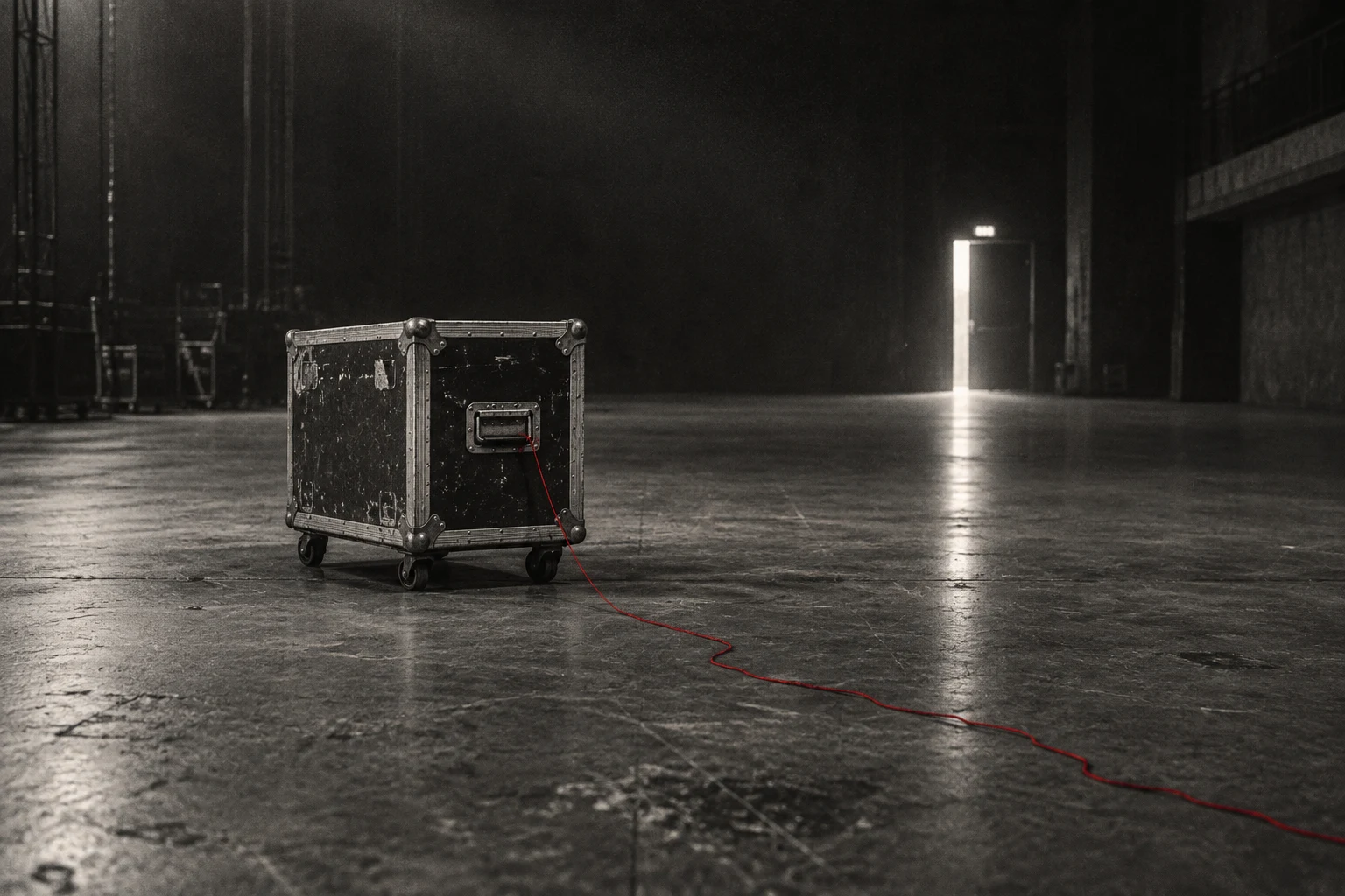 Intervals: a flight case waits in an empty hall.