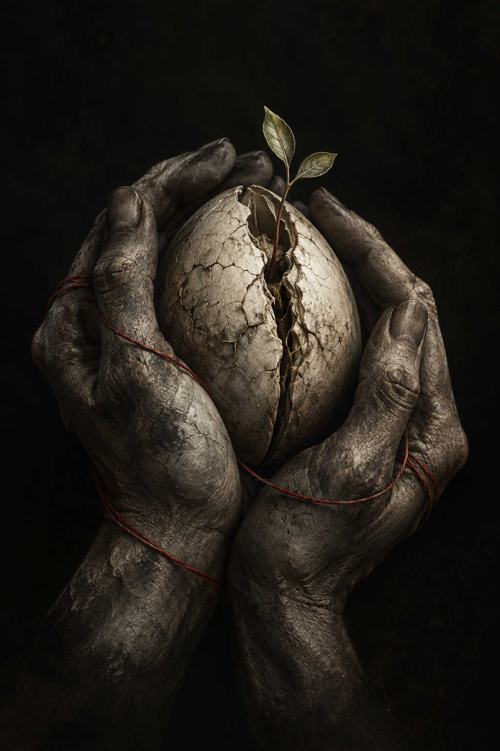 A fragile seed, held carefully as new life begins.