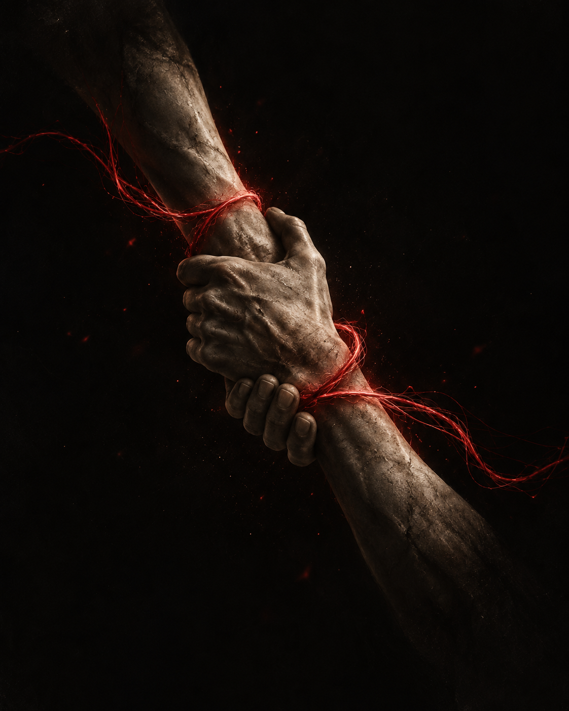 A firm hold, with a thread binding the gesture together.