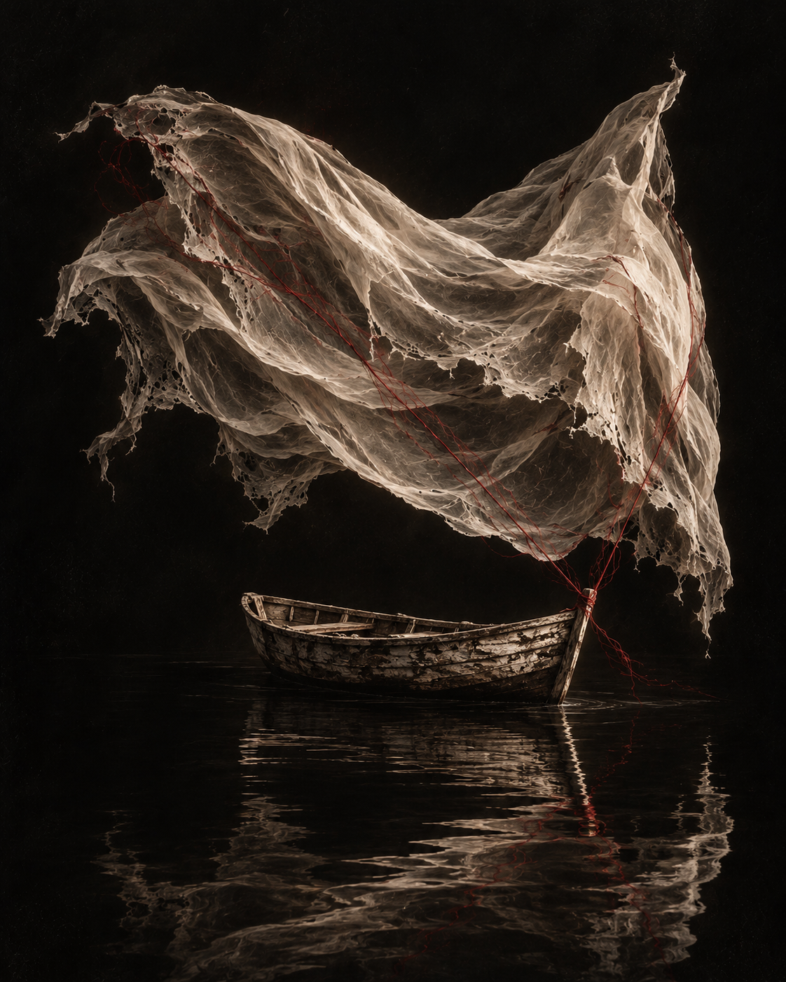 A small vessel beneath a sheltering sky.